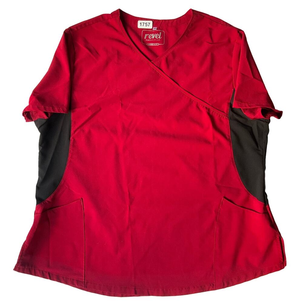 Revel Women’s Short Sleeve V-neck Nurse Blouse size 2XL, Red & Black